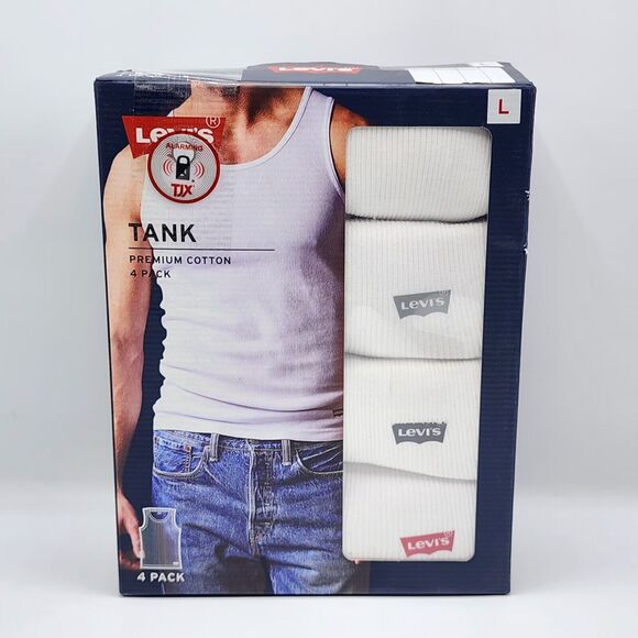 Levis Mens Ribbed Tank Top Shirt 4 Pack Premium Soft Cotton White Size Large - Picture 6 of 6